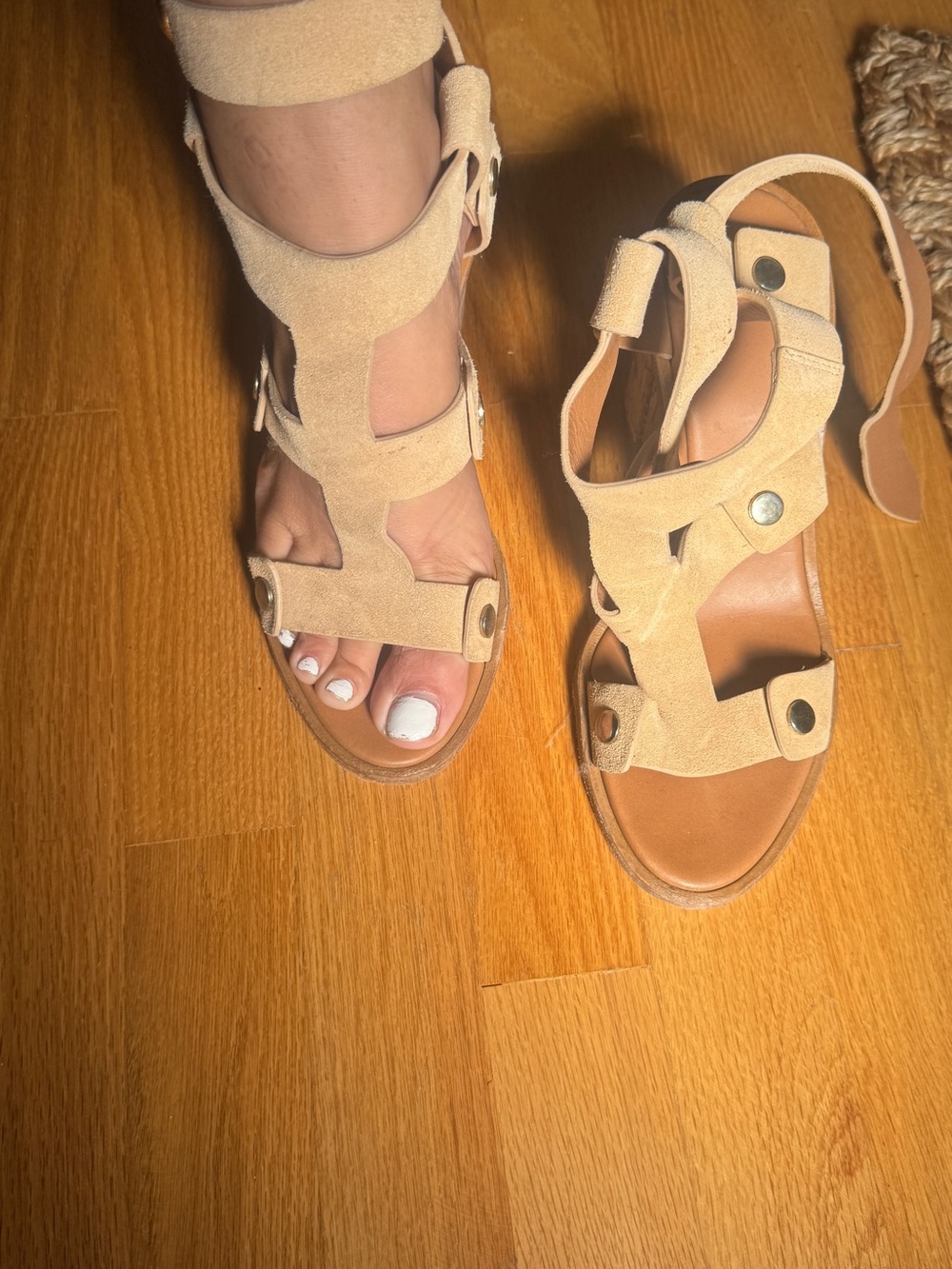Frye Beige Suede Gladiator Sandals